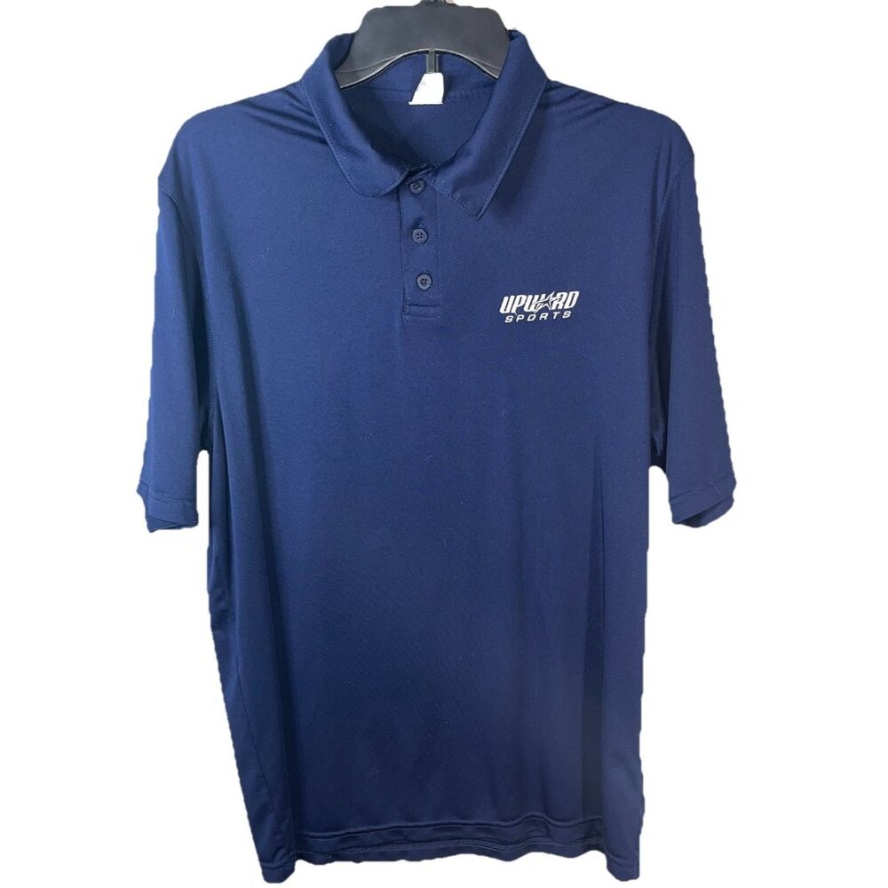 Augusta Upward Sports Polo Navy Blue Embroidered Logo 1/4 Button Up Sz M